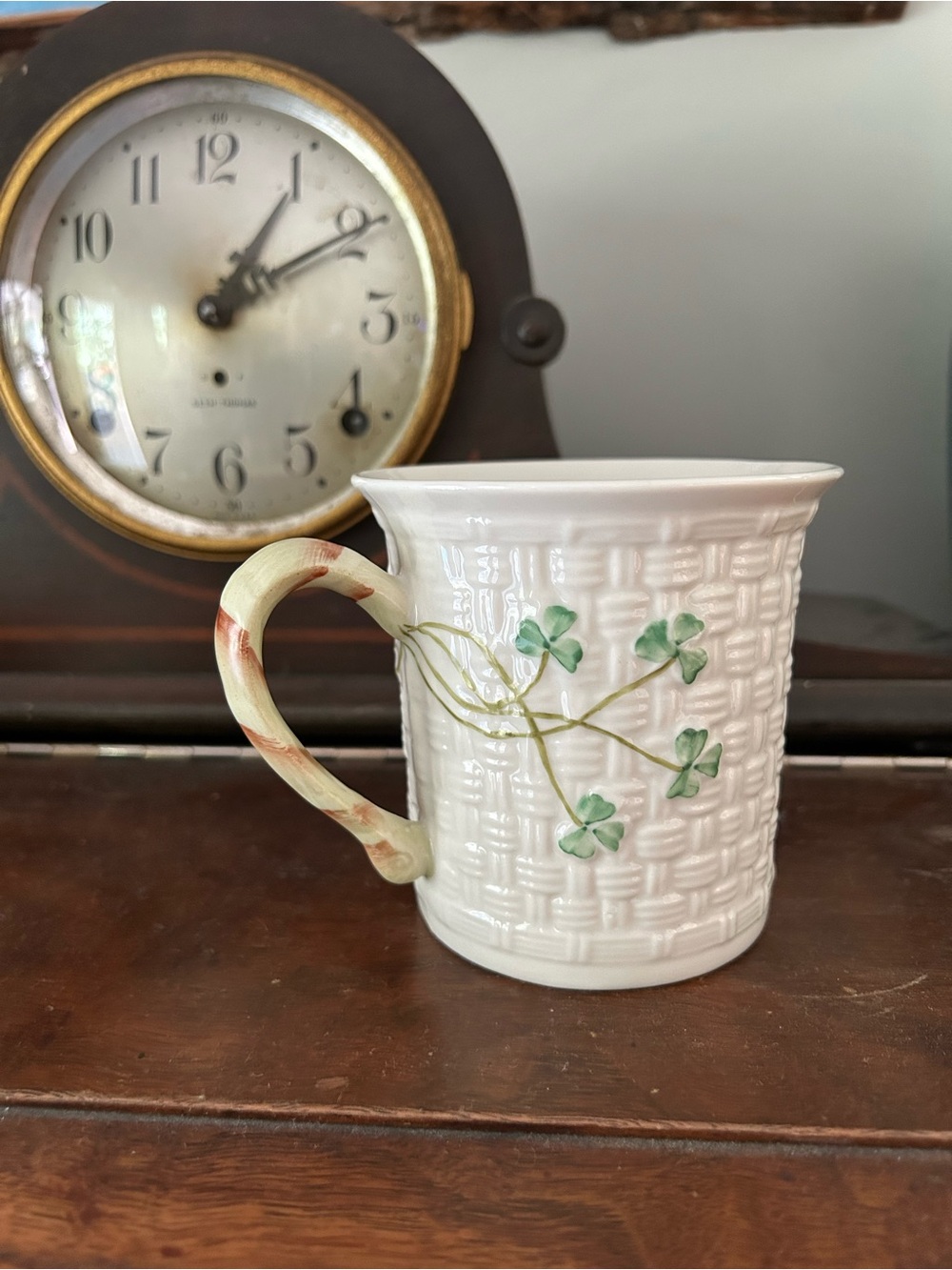 Belleek White Porcelain Clover Relief Mug
